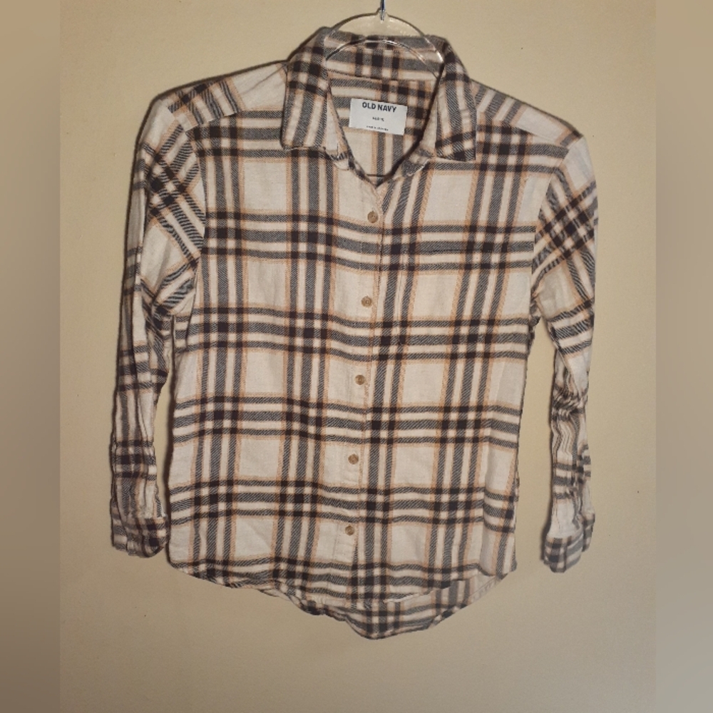 Old Navy Kids Checkered Button-Down Shirt - White and Brown